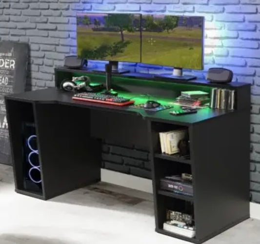 FLAIR POWER X BLACK COMPUTER GAMING DESK WITH COLOUR CHANGING LED LIGHTS