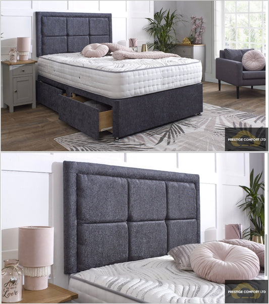 Heavy duty divan base boarded square bed + open coil memory foam mattress