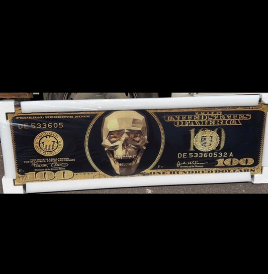 Large money/skull glass wall art