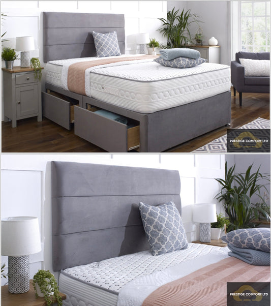 Heavy duty divan base ‘side board’ bed + open coil memory foam mattress