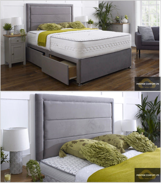 Boarded horizontal divan bed + open coil memoryfoam mattress