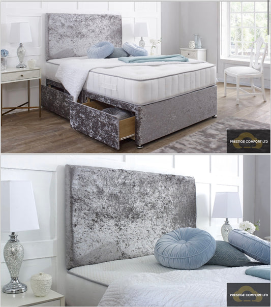 Crushed velvet divan bed + open coil memoryfoam mattress