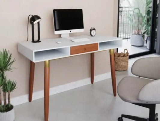 FLAIR EDEl DESK WALNUT AND WHITE WITH BRASS